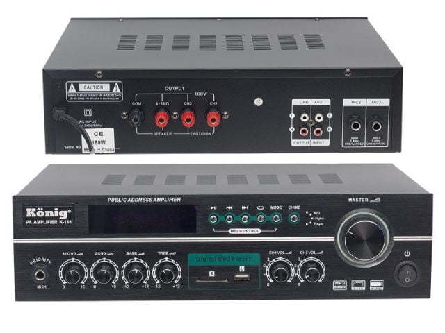 König K-166 150 W 4-8 Ohm USB-SD 3 Mik.Giriş Hat Trafolu Amfi