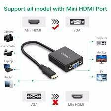 Ugreen Mini HDMI - VGA / 3.5mm Dişi Jack + Micro HDMI Dönüştürücü Adaptör