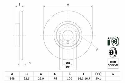 BMW X5 E70 xD 30d 3.0 2008-2010 Bosch Ön Disk 348mm 2 Adet