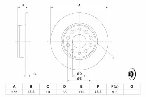 Volkswagen Golf 7 1.5TSI 2017-2019 Bosch Arka Disk (272 mm) 2 Adet