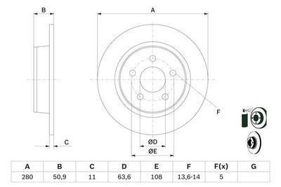 Ford C-Max 1.5 2015-2017 Bosch Arka Disk 280mm 2 Adet