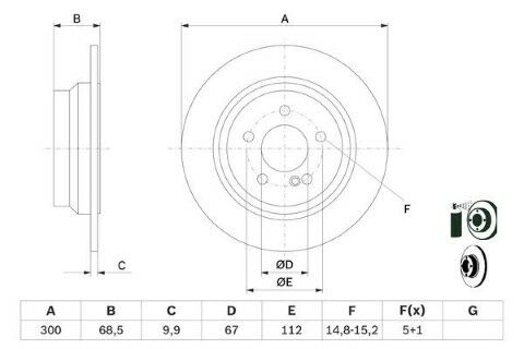 Mercedes E Serisi (212) E200CDI 2.2	 2009-2014 Bosch Arka Disk 300mm 2 Adet