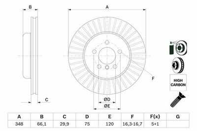 BMW 5 F10 530d 3.0 2010-2016 Bosch Ön Disk 348mm 2 Adet