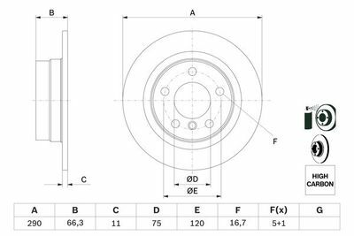 BMW 1 F21 116i 1.5 2015-2019 Bosch Arka Disk 290mm 2 Adet