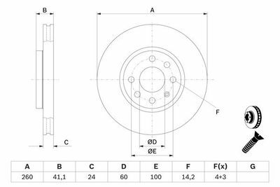 Opel Corsa C 1.6 2001-2005 Bosch Ön Disk 261mm 6 Bijon 2 Adet