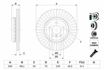 BMW 7 F02 740Li 3.0 2008-2012 Bosch Arka Disk 345mm 2 Adet