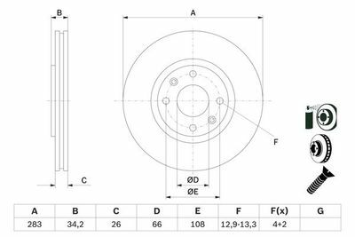 Citroen C4 1.4 2004-2010 Bosch Ön Disk 283mm 2 Adet