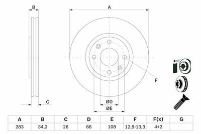 Peugeot 2008 1.5HDI 2018-2024 Bosch Ön Disk 283mm 2 Adet