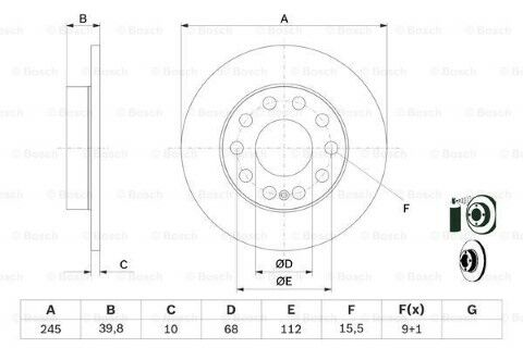 Audi A4 2.0 2001-2005 Bosch Arka Disk (245 mm) 2 Adet