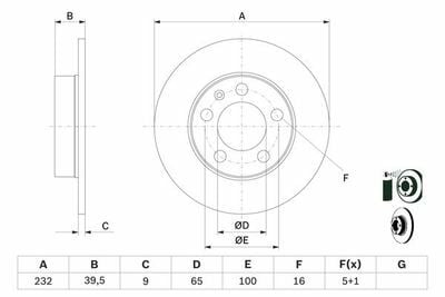 Volkswagen Polo 1.6TDI 2009-2021 Bosch Arka Disk (232 mm) 2 Adet