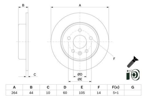 Opel Astra K 1.4 2015-2022 Bosch Arka Disk 264mm 2 Adet