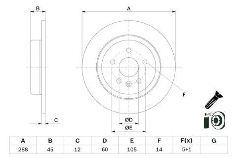 Opel Astra K 1.0 2015-2022 Bosch Arka Disk 288mm 2 Adet