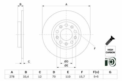 Jeep Cherokee (KL) 2.0JTD 2014-2018 Bosch Arka Disk 278mm 2 Adet