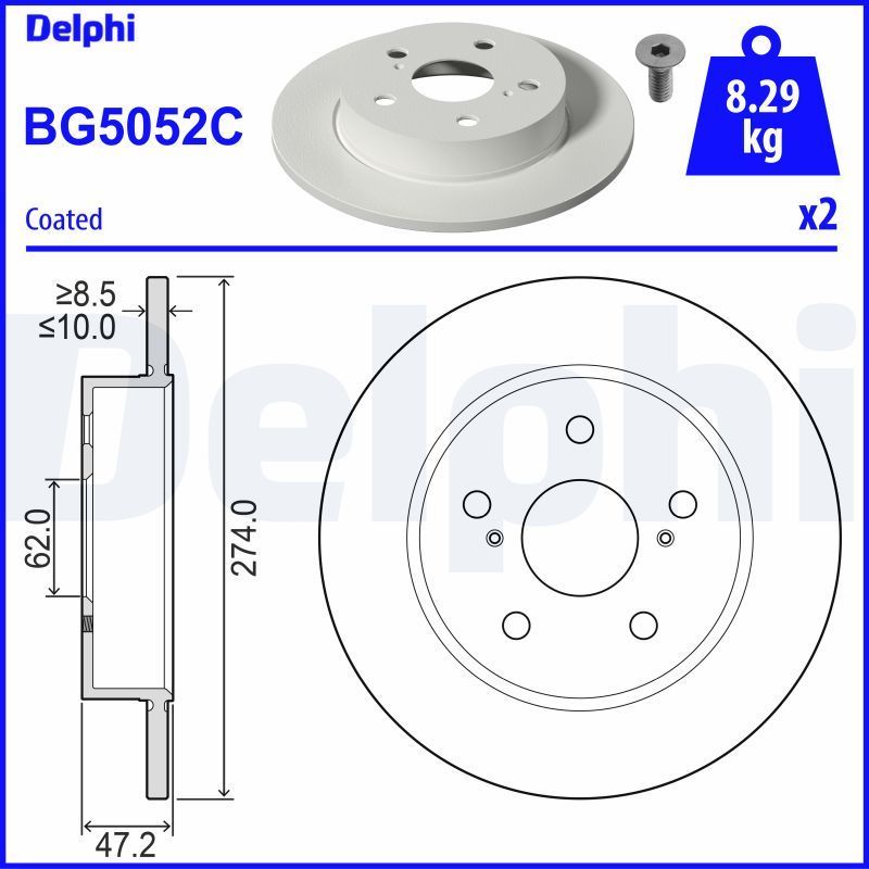 Toyota Corolla 1.2 2019-2022 Delphi Arka Disk 274mm 2 Adet