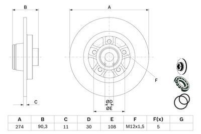 Mercedes CITAN 109 CDI 1.5 2012-2014 Bosch Arka Disk Rulmanlı 274mm 2 Adet