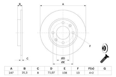 Peugeot 206 1.4 2003-2006 Bosch Arka Disk 247mm 2 Adet