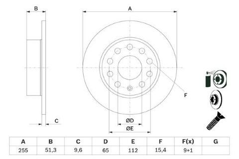 Audi A3 1.8TFSI 2007-2012 Bosch Arka Disk (255 mm) 2 Adet