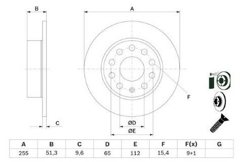 Volkswagen Golf 5 1.4TSI	 2006-2008 Bosch Arka Disk (255 mm) 2 Adet