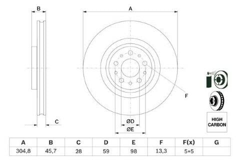 Fiat Doblo 1.3MJ 2010-2023 Bosch Ön Disk 305mm 2 Adet
