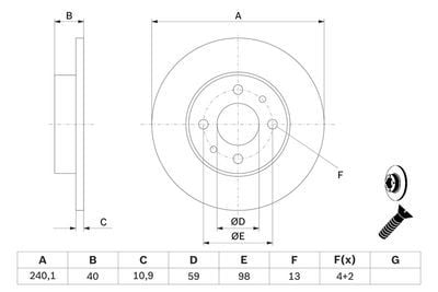 Fiat Punto 1.2 2003-2010 Bosch Arka Disk 240mm 2 Adet