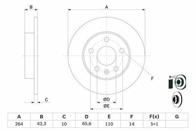 Opel Meriva B 1.3CDTI 2010-2013 Bosch Arka Disk 264mm 5 Bijon 2 Adet