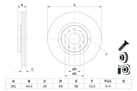 Fiat Egea 1.6MJ 2015-2020 Bosch Ön Disk 281mm 2 Adet