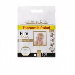 Pure Baby Pamuk 4 Maxi Beden Bebek Bezi 100lü + Islak Havlu 90lı