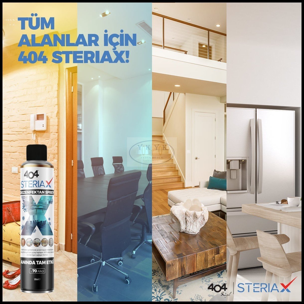 404 Steriax Antibakteriyel Ev Ve Ofis Dezenfektan Spreyi 500ml %70 Alkol