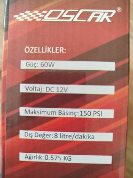 Oscar Basınç Göstergeli Hava Pompası 12V 150 Psı