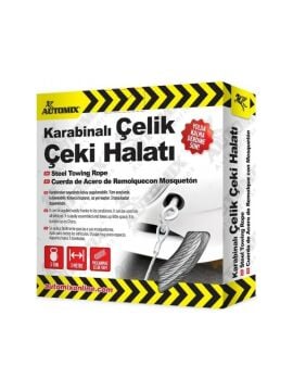 Automıx Karabinalı Çelik Çeki Halatı / 3 Ton / 3 Metre