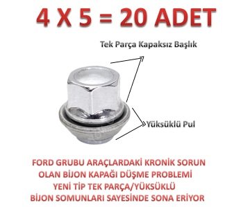 Kuga Bijon Somunu Krom Yüksüklü 20 Adet 19mm