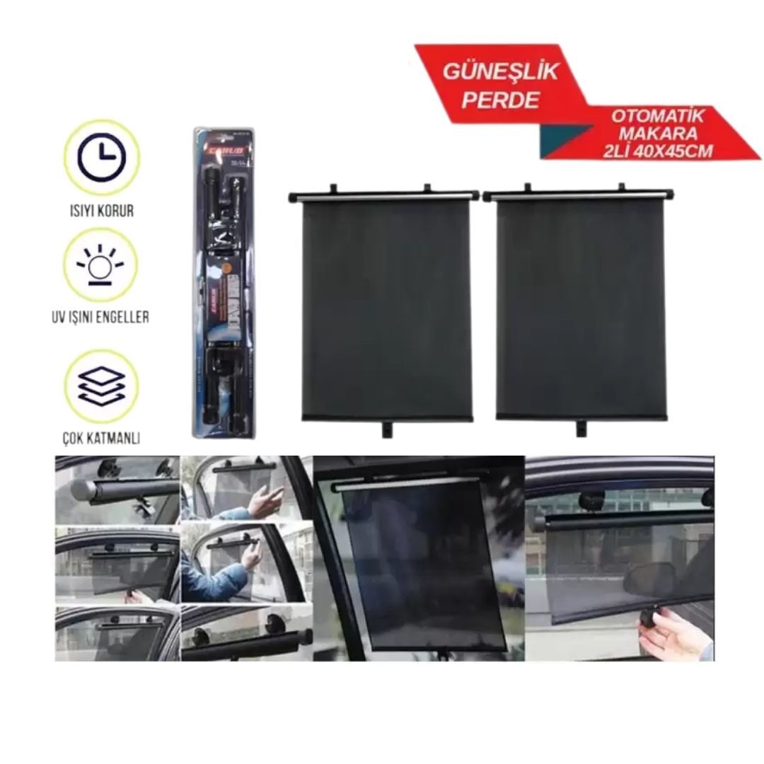 Carub Otomatik Makaralı Güneşlik / Yan Cam Perde / 2'li / 40*45 Cm