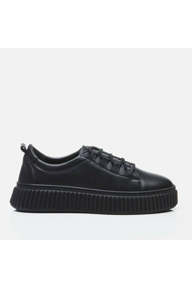 Genuine Leather Black Women's Sports Shoes