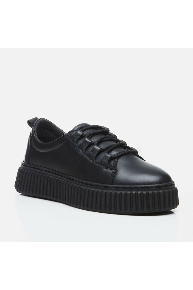 Genuine Leather Black Women's Sports Shoes