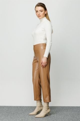 Ghisa Boy Friend Leather Pants CAMEL