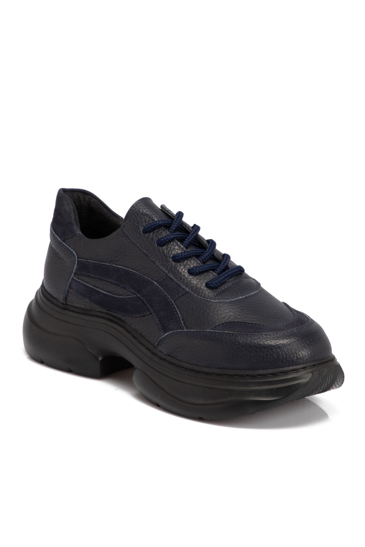 Navy Blue Leather Women's Shoes