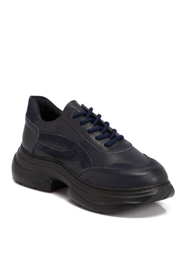 Navy Blue Leather Women's Shoes