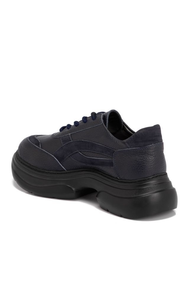 Navy Blue Leather Women's Shoes