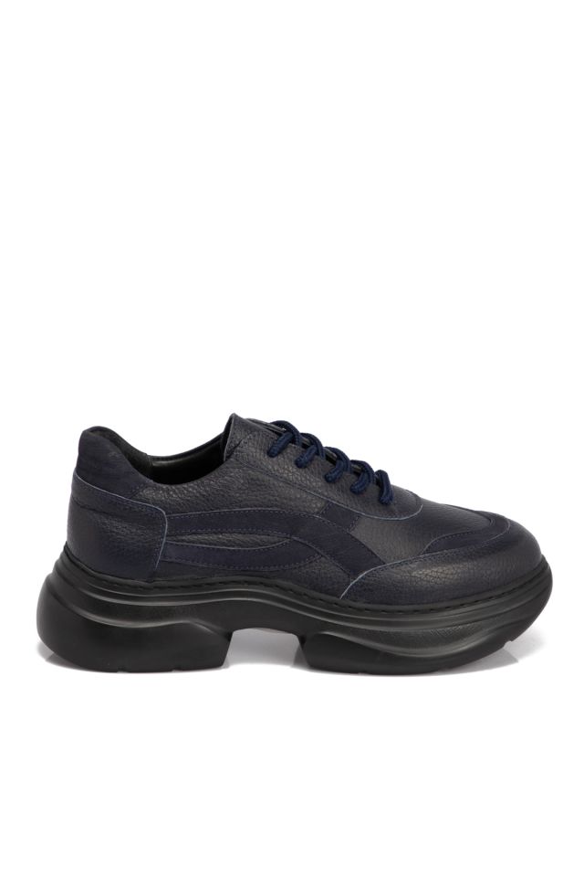 Navy Blue Leather Women's Shoes