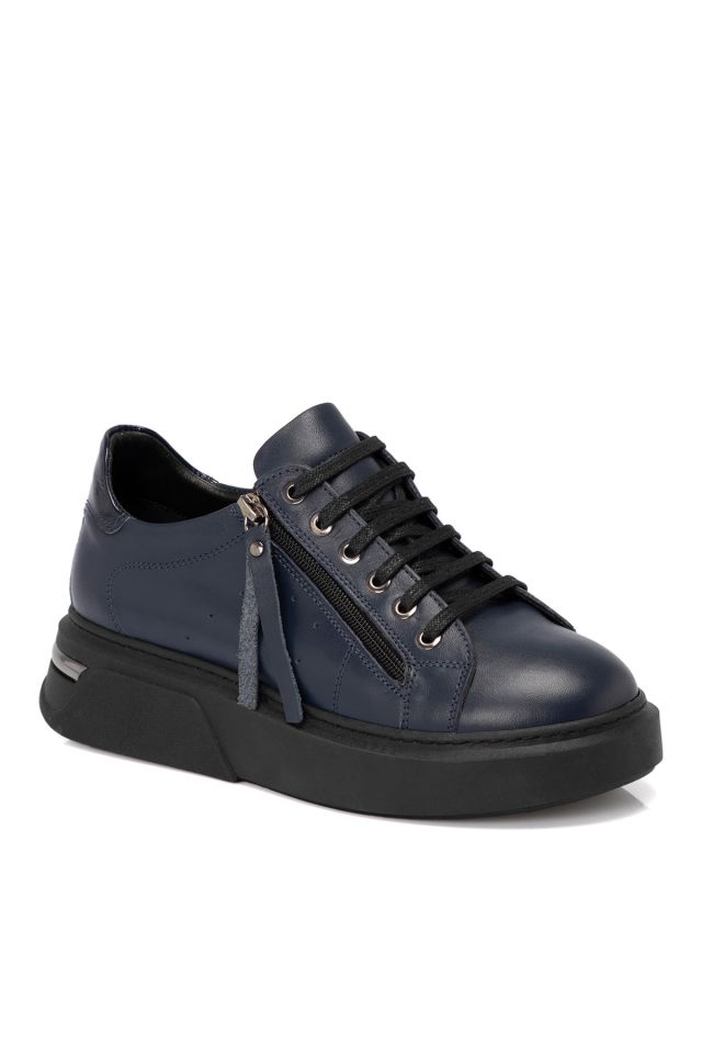 Navy Blue Leather Women's Shoes