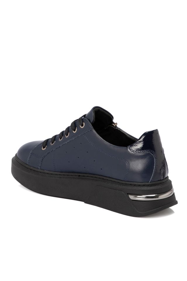 Navy Blue Leather Women's Shoes