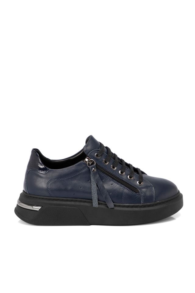 Navy Blue Leather Women's Shoes