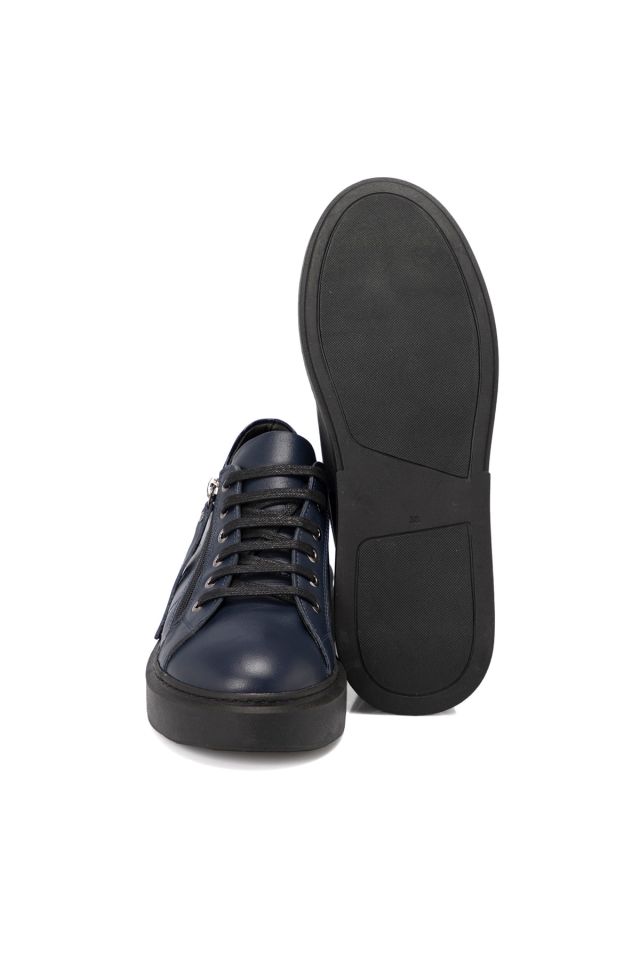 Navy Blue Leather Women's Shoes