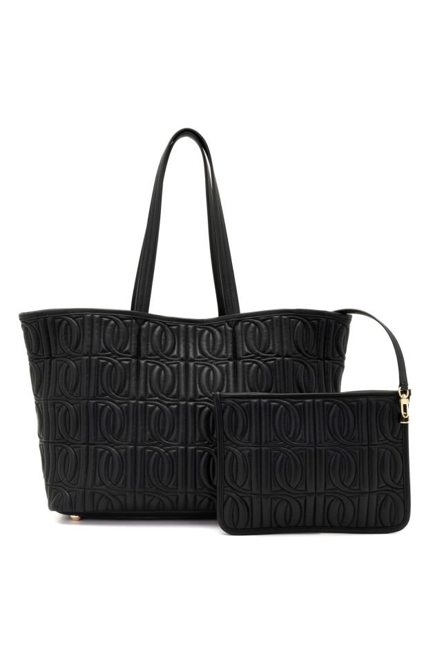 Huda Black Women's Monogram Leather Shopping Bag