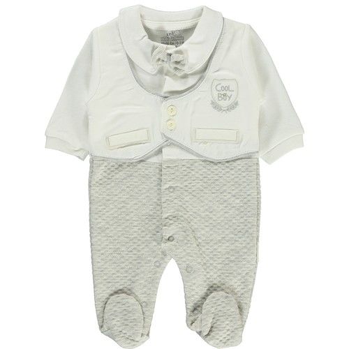 Mini Damla Erkek Bebek Patikli Tulum 0-9 Ay Gri