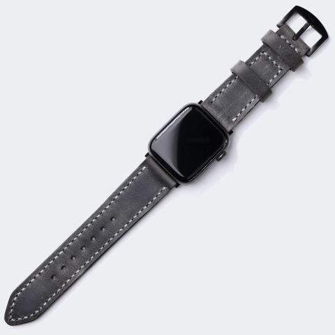 Double Layer Leather Apple Watch Strap - Antique Gray