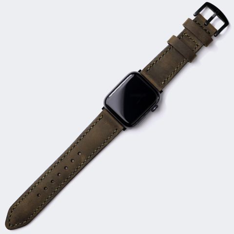 Double Layer Leather Apple Watch Strap - Antique Green