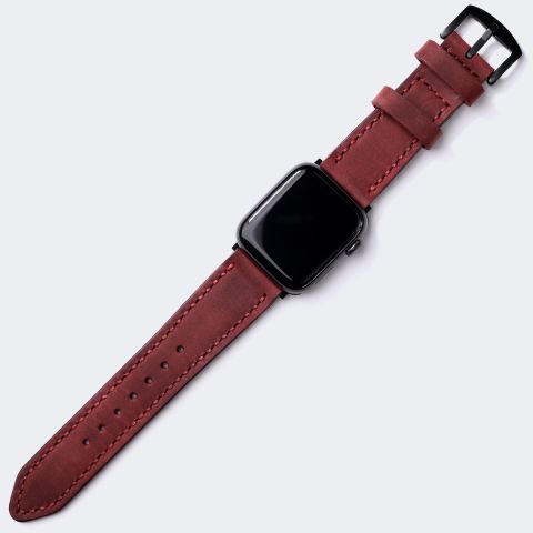 Çift Kat Deri Apple Watch Kayışı - Mürdüm