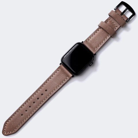 Çift Kat Deri Apple Watch Kayışı - Koyu Bej