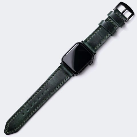 Çift Kat Deri Apple Watch Kayışı - Orman Yeşili